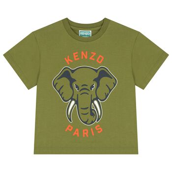 Boys Green Elephant Logo T-Shirt