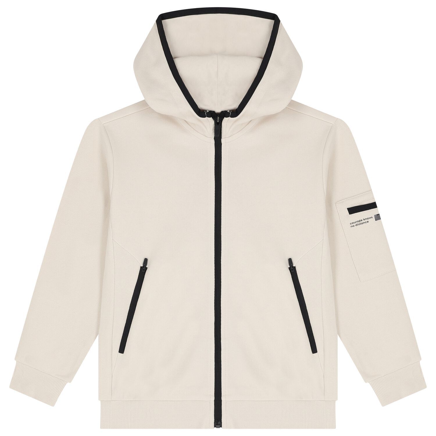 Boys Beige Zip-Up Hooded Top, 1, hi-res