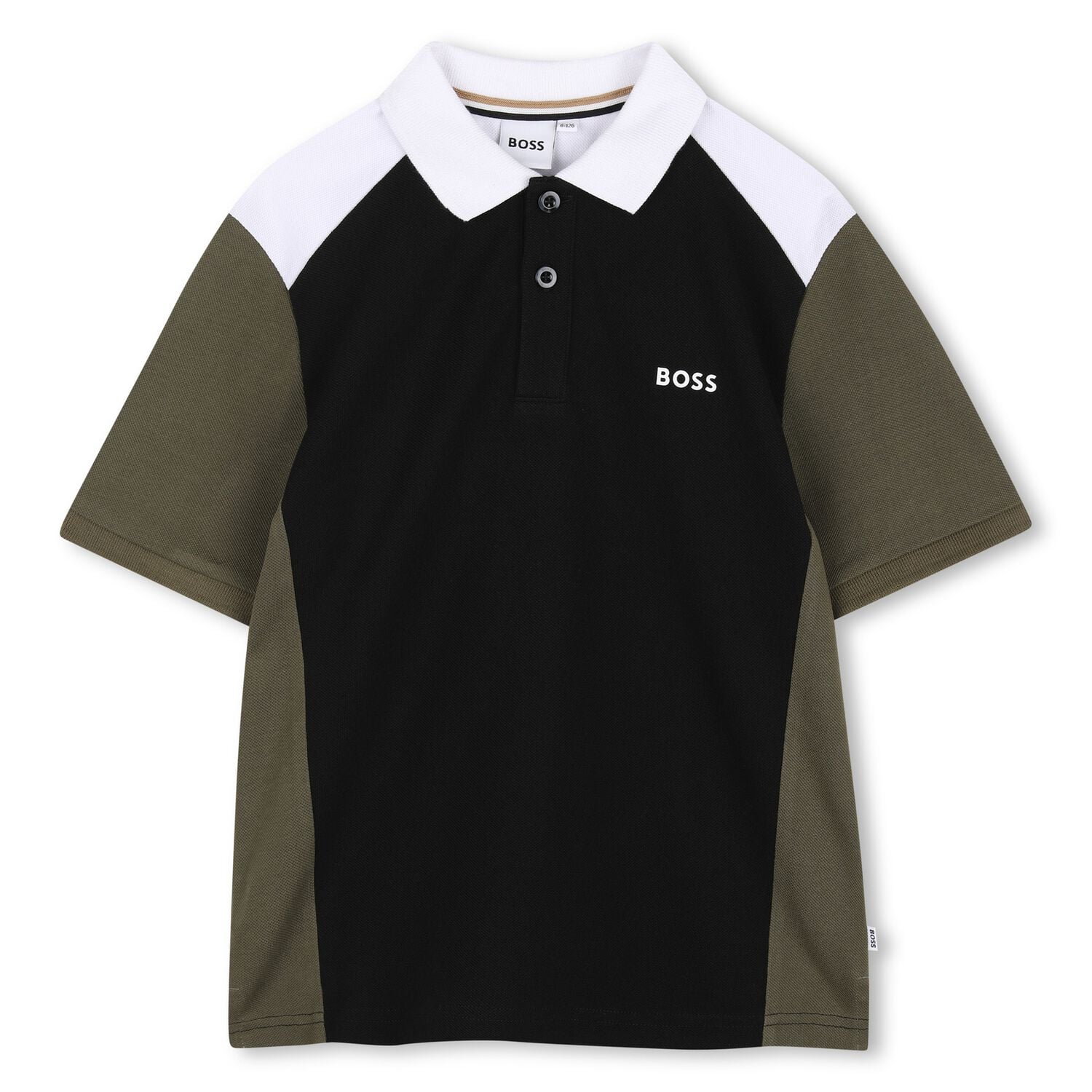 Boys Black, Green & White Logo Polo Shirt, 1, hi-res