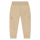 Younger Boys Beige Logo Trousers, 1, hi-res