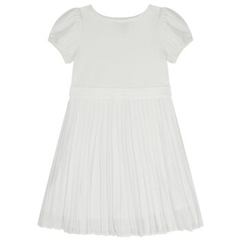 فستان مطوي بالشعار باللون الأبيض للبنات 