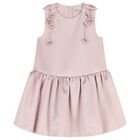 Girls Pink Satin Flower Dress, 1, hi-res