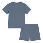Younger Boys Blue Logo Cotton Shorts Set, 1, hi-res