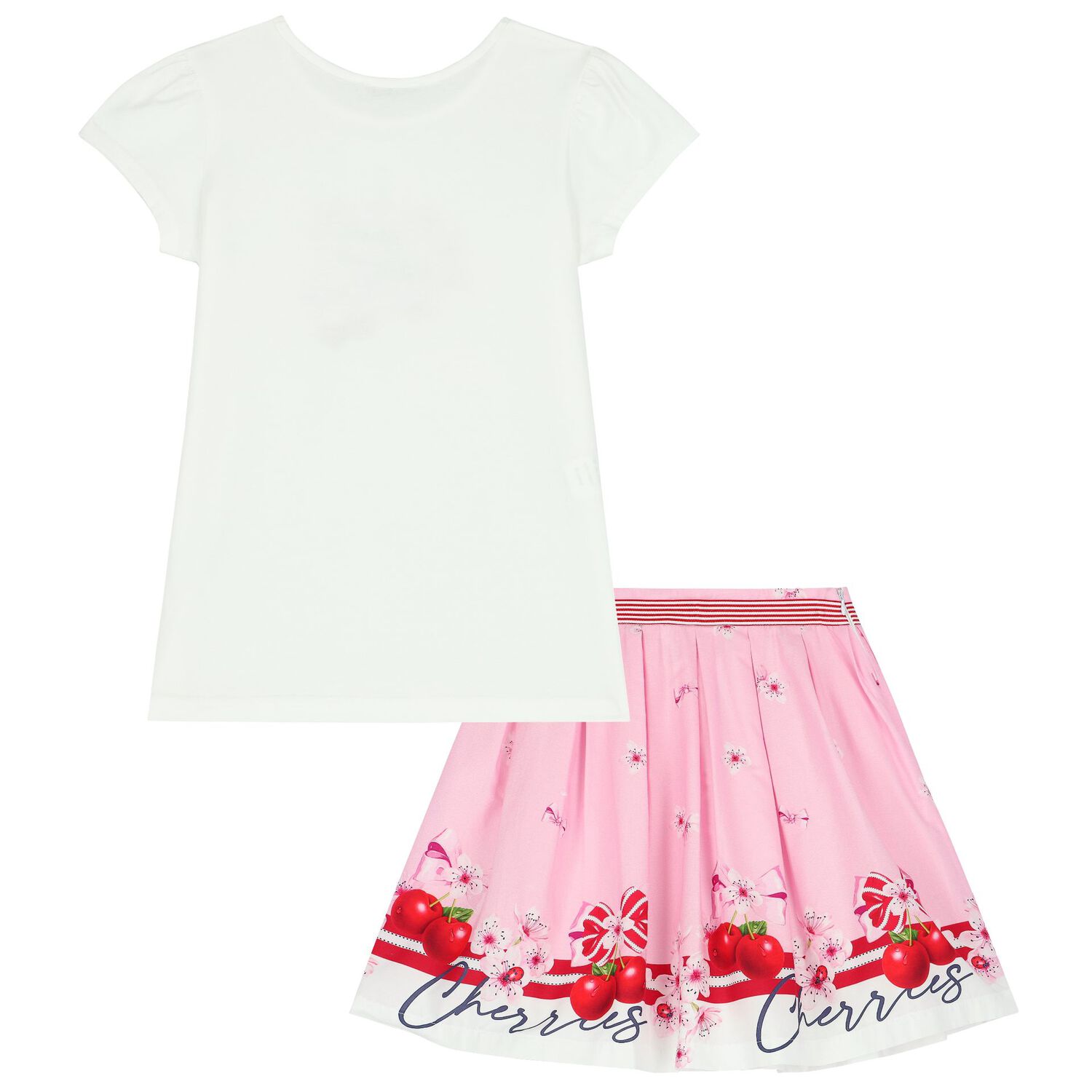 Girls White Floral & Cherry T-Shirt, 1, hi-res