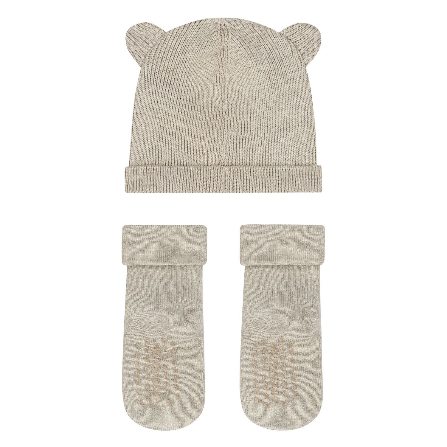 Beige Bear Hat & Socks Baby Set, 2, hi-res