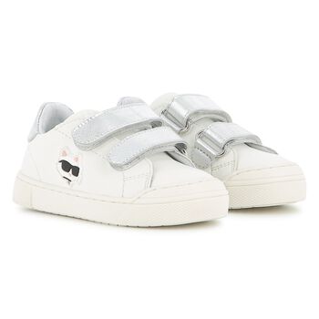 Girls White Choupette Leather Trainers
