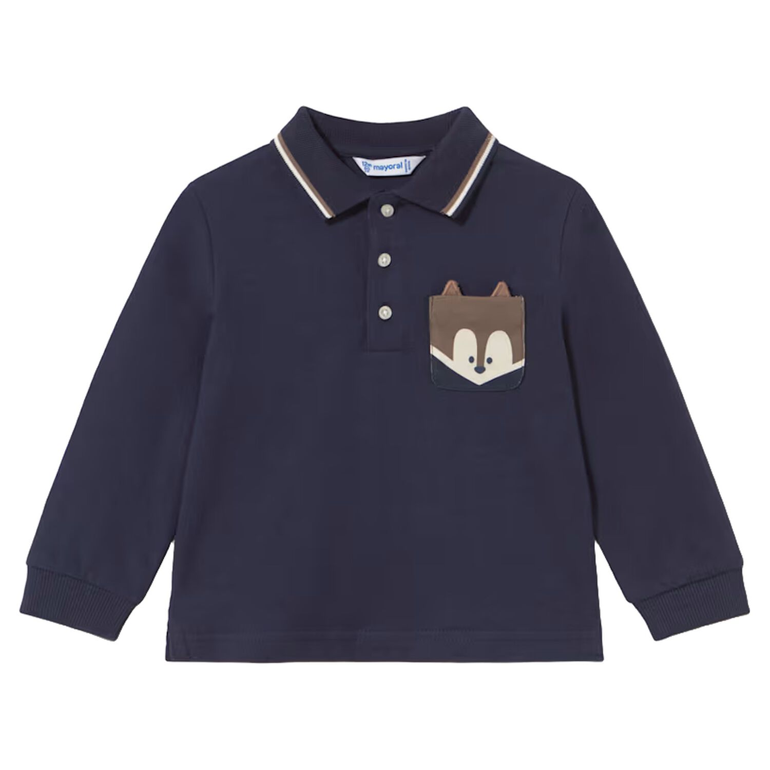 Younger Boys Navy Blue Fox Polo Shirt, 2, hi-res