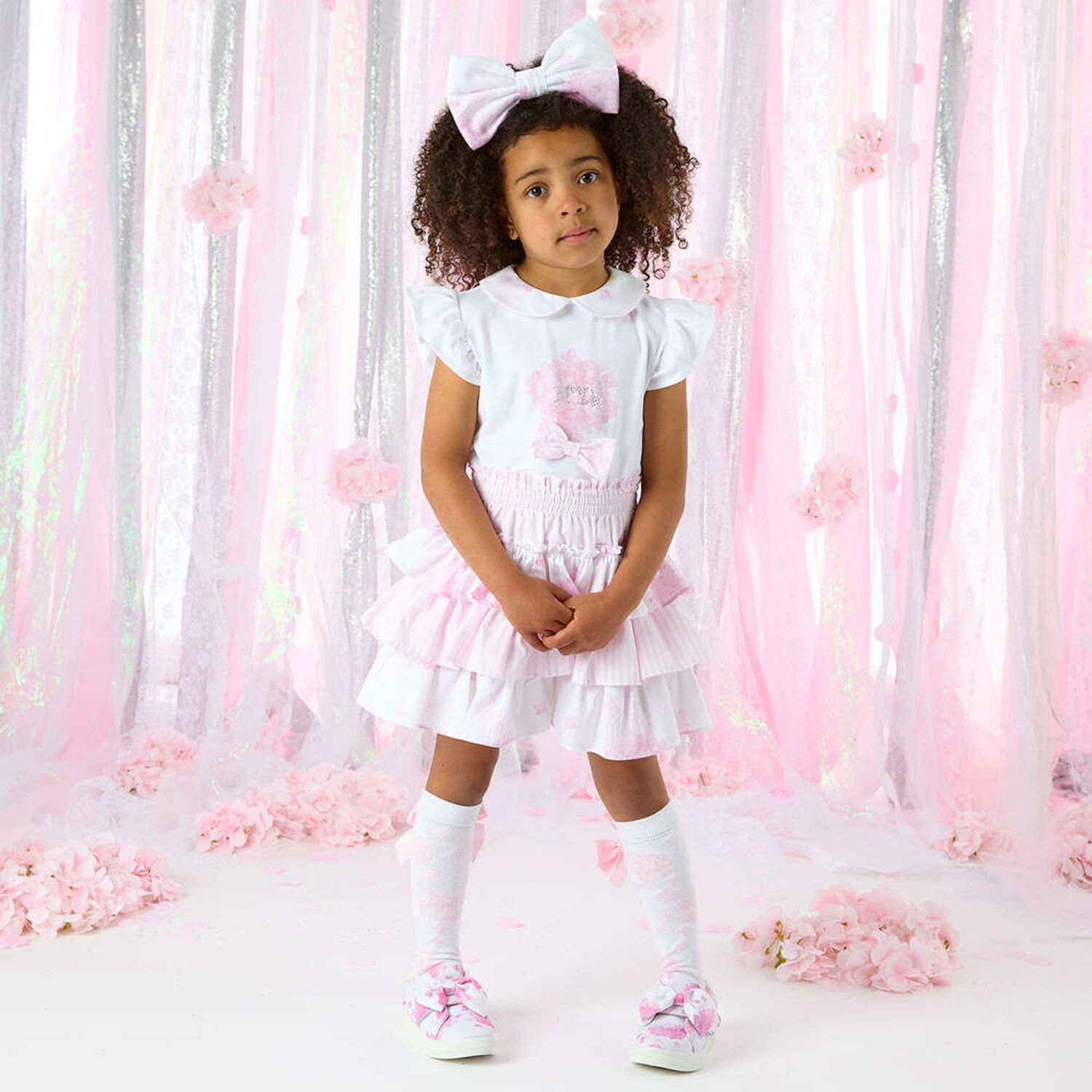 Girls White & Pink Cotton Skirt Set, 1, hi-res image number null