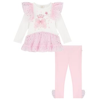 Girls Pink & Ivory Tulle Fairy Wings Leggings Set 
