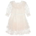Girls Pink Embroidered Tulle Dress, 1, hi-res