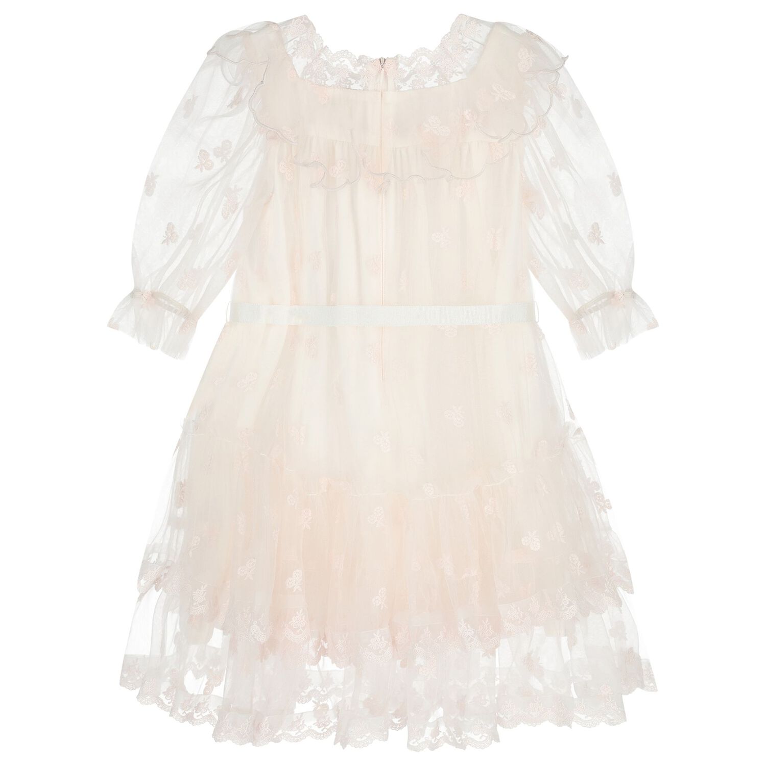 Girls Pink Embroidered Tulle Dress, 1, hi-res