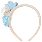Girls Ivory & Blue Flower HeadBand, 1, hi-res
