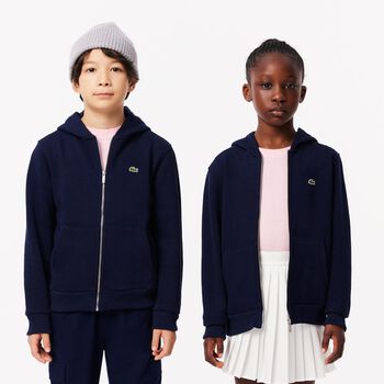 Boys Navy Blue Logo Hooded Zip Up Top