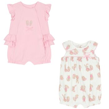 Baby Girls White & Pink Rompers ( 2-Pack )