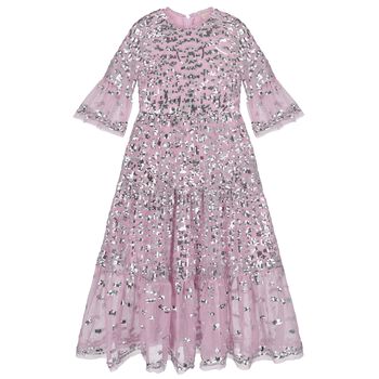 Girls Pink & Silver Sequin Maxi Dress