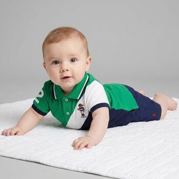 Baby Boys Green, White & Navy Blue Polo Shirt