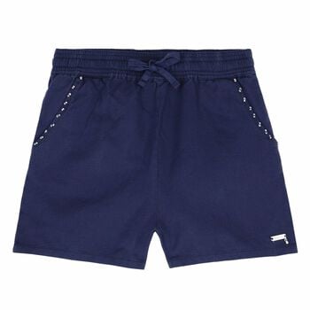 Girls Navy Blue Linen Shorts