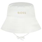 Baby Boys Beige & White Striped Logo Reversible Hat, 2, hi-res