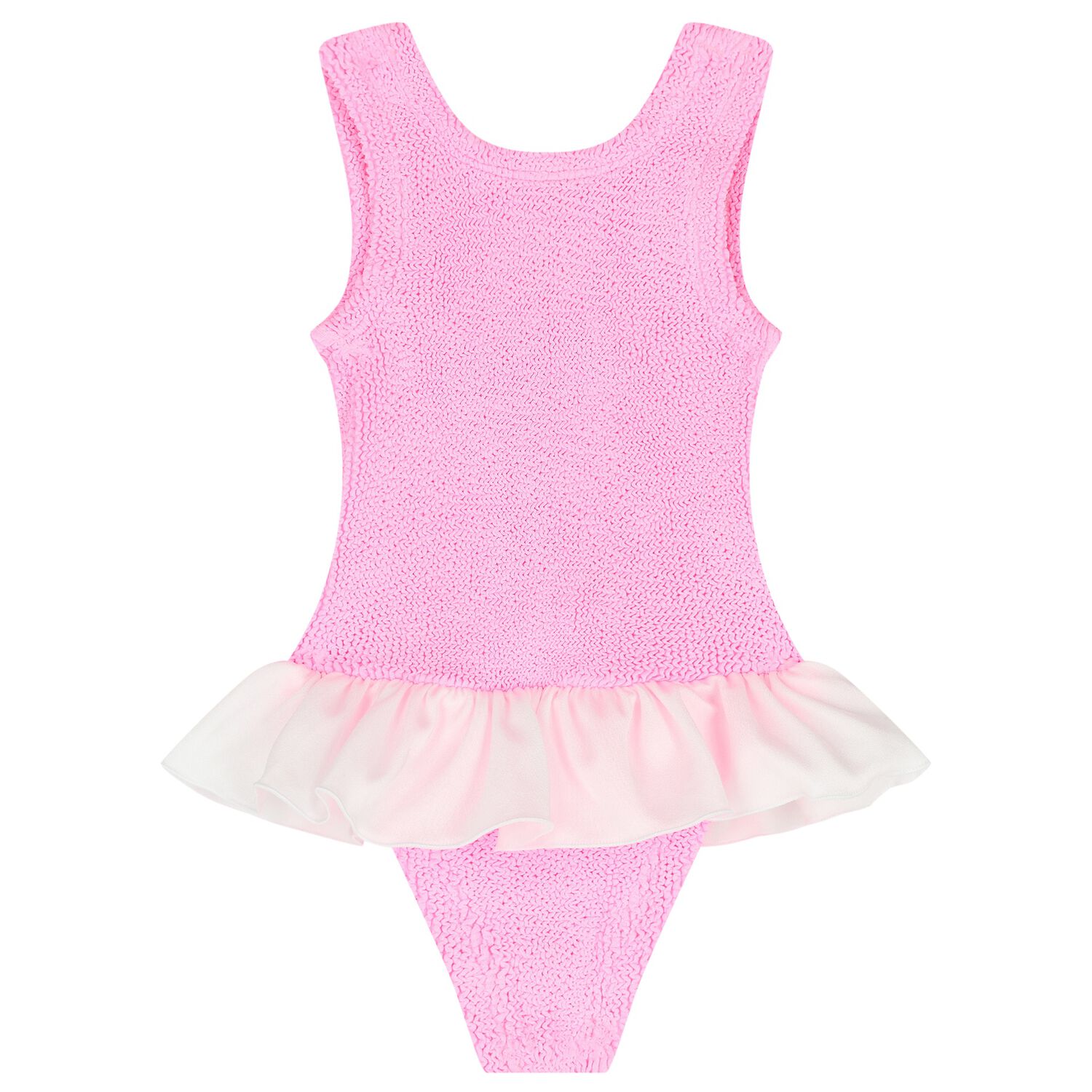 Girls Pink & White Ruffle Crinkle Swimsuit, 2, hi-res