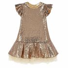 Girls Gold Sequin & Tulle Dress, 1, hi-res