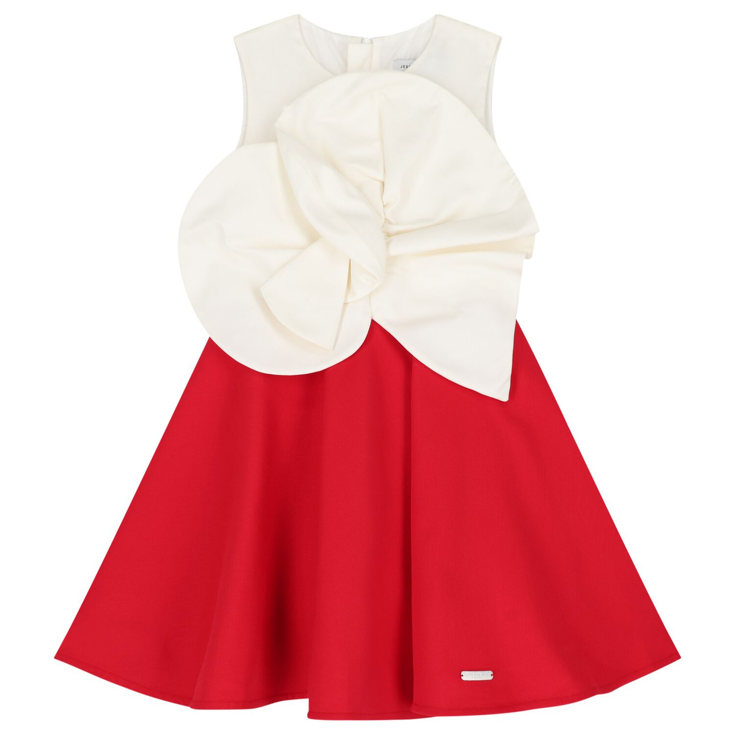 Girls Ivory and Red Floral Applique Dress, 1, hi-res
