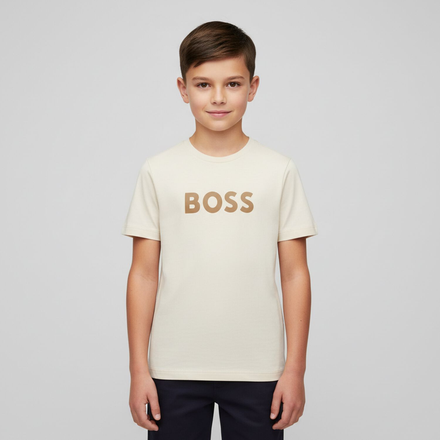 Boys Beige Logo T-Shirt, 1, hi-res