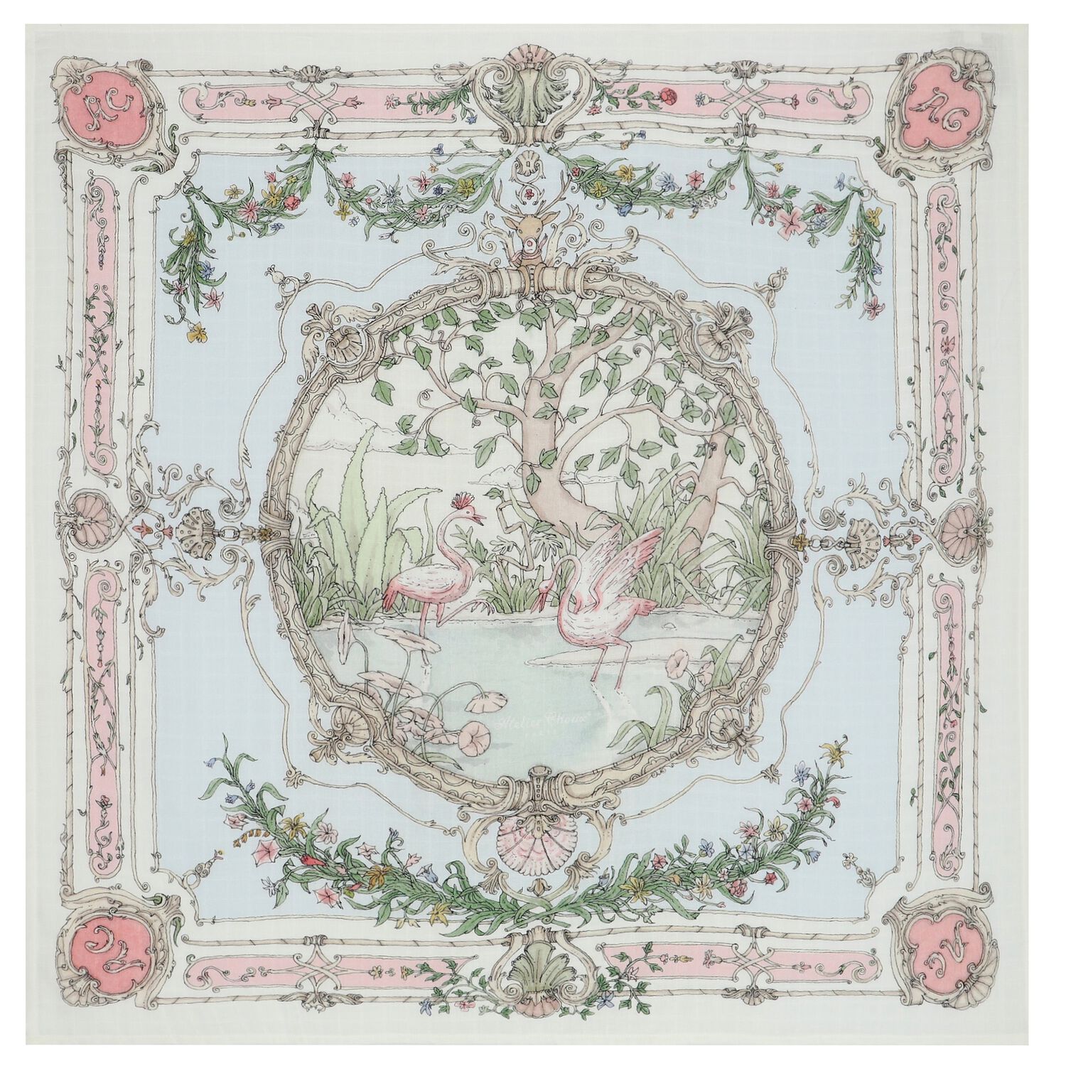 Ivory & Blue Tapestry Swaddle Blanket, 1, hi-res