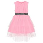 Girls Pink Logo Tulle Dress, 1, hi-res