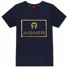 Boys Navy & Gold Logo T-Shirt, 1, hi-res
