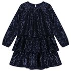 Girls Navy Blue Embellished Sequin Dress, 1, hi-res