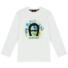 Boys White Logo Long Sleeve Top, 1, hi-res