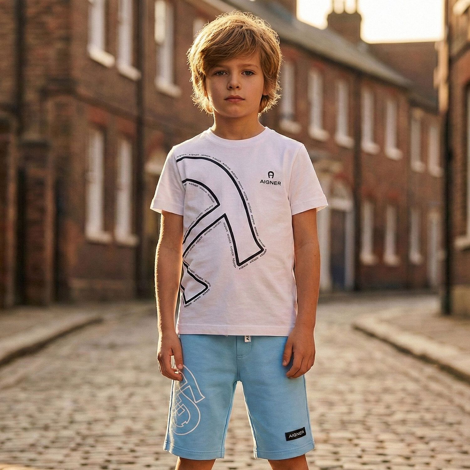 Younger Boys Blue Logo Shorts, 1, hi-res