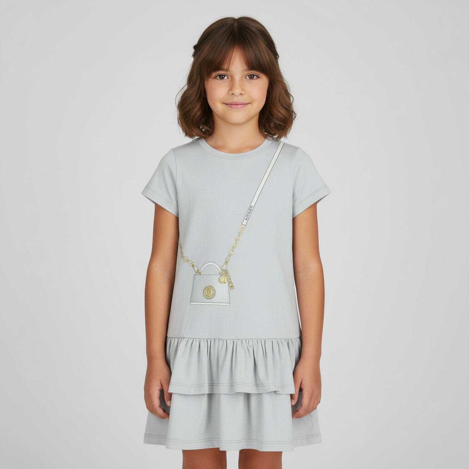 Girls Grey Logo Dress, 2, hi-res