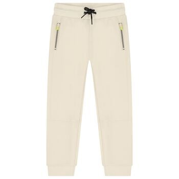 بنطلون رياضي للأولاد  بالشعار باللون البيج  