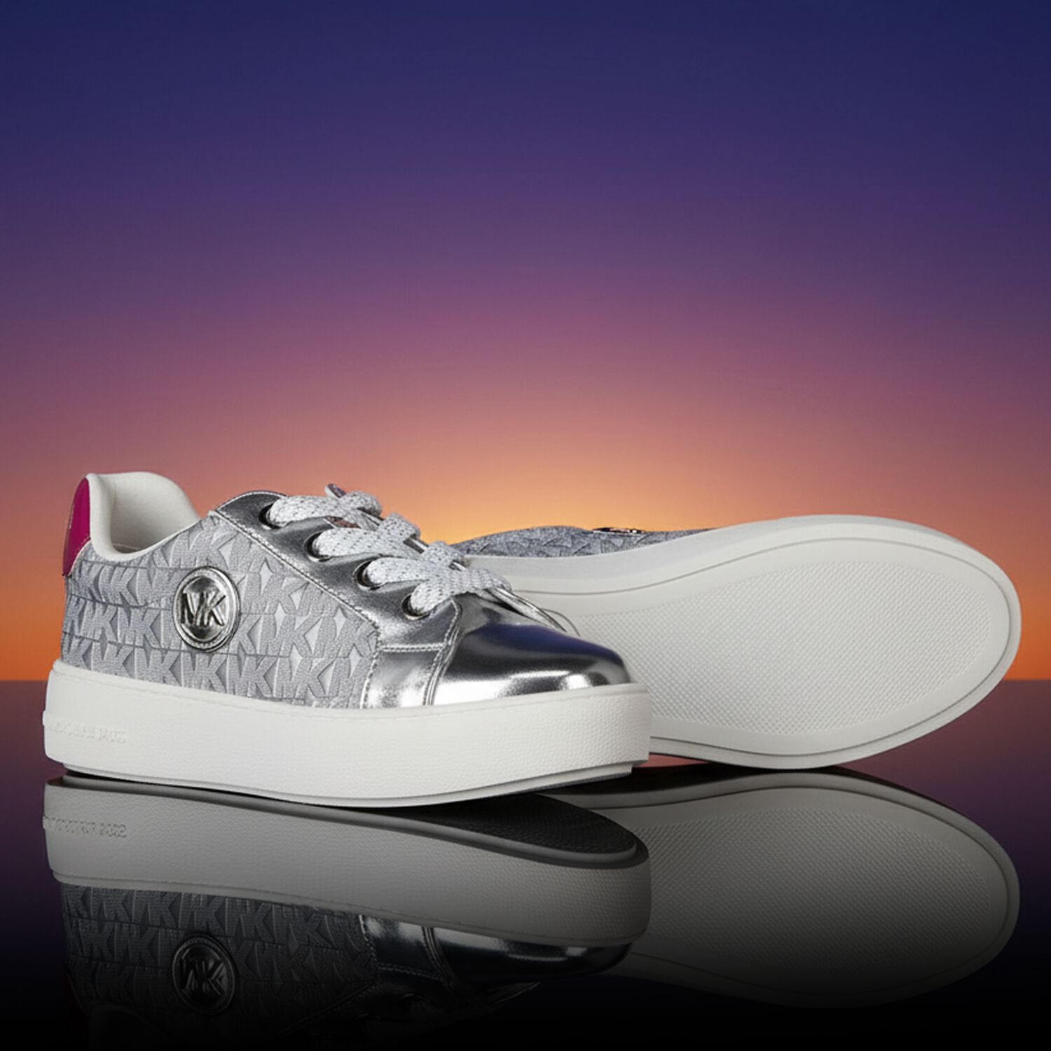 حذاء رياضي بالشعار باللونين الفضي والوردي للبنات, 1, hi-res