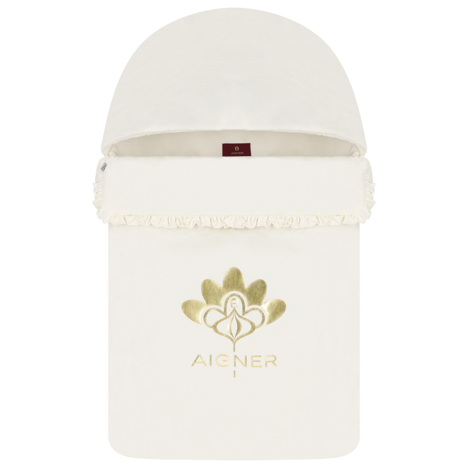 Baby Girls Ivory & Gold Flower Logo Nest, 1, hi-res