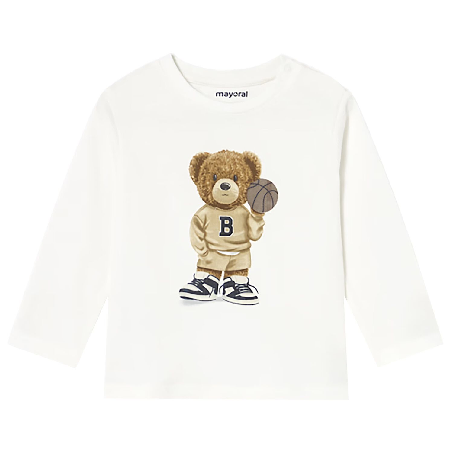 Younger Boys White Teddy Bear Long Sleeve Top, 2, hi-res