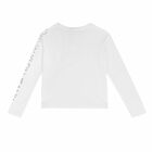 بلوزة باكمام بالشعار باللون الابيض للبنات, 1, hi-res