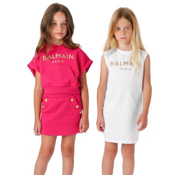 Girls White & Gold Logo Dress