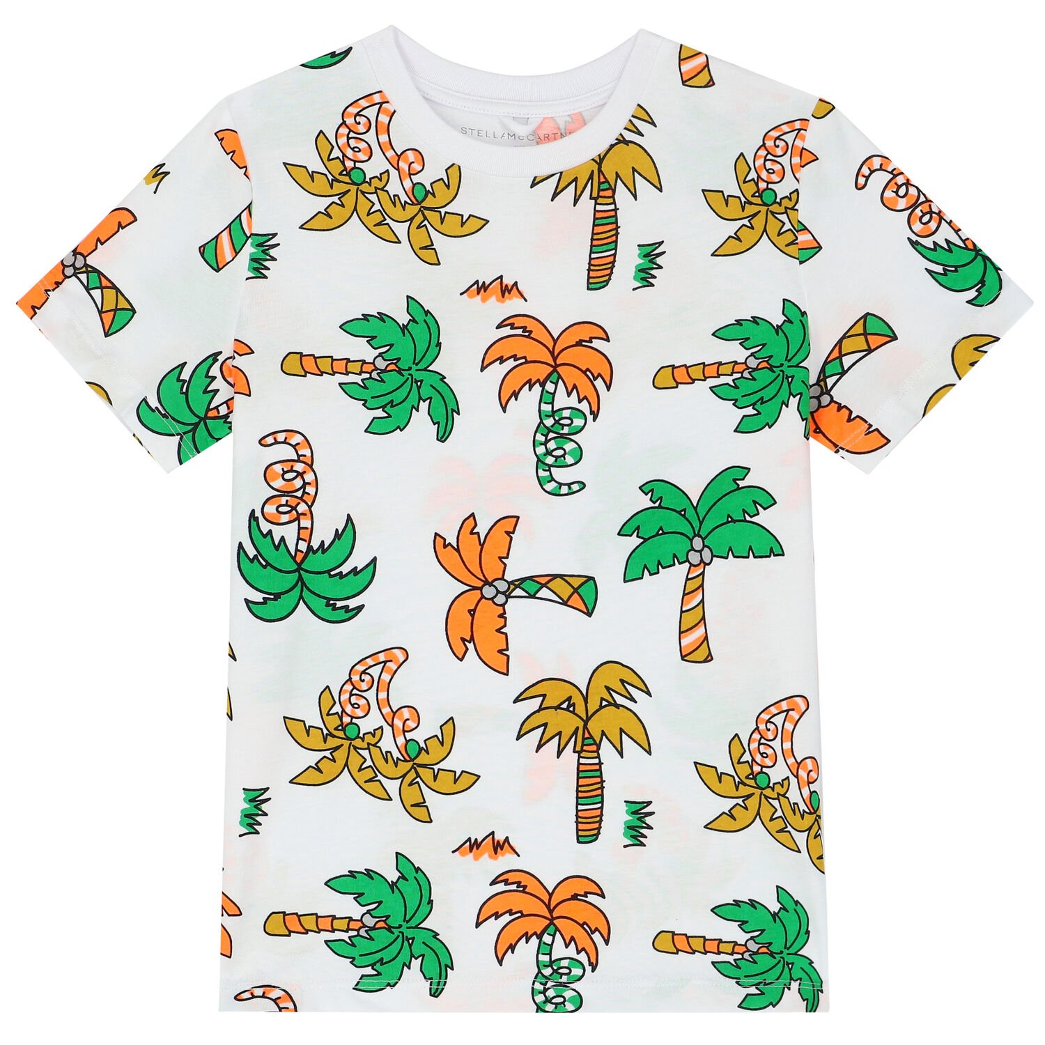 تيشيرت بطبعة أشجار نخيل باللون الابيض للبنات, 1, hi-res