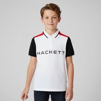 Boys White & Red Logo Polo Shirt