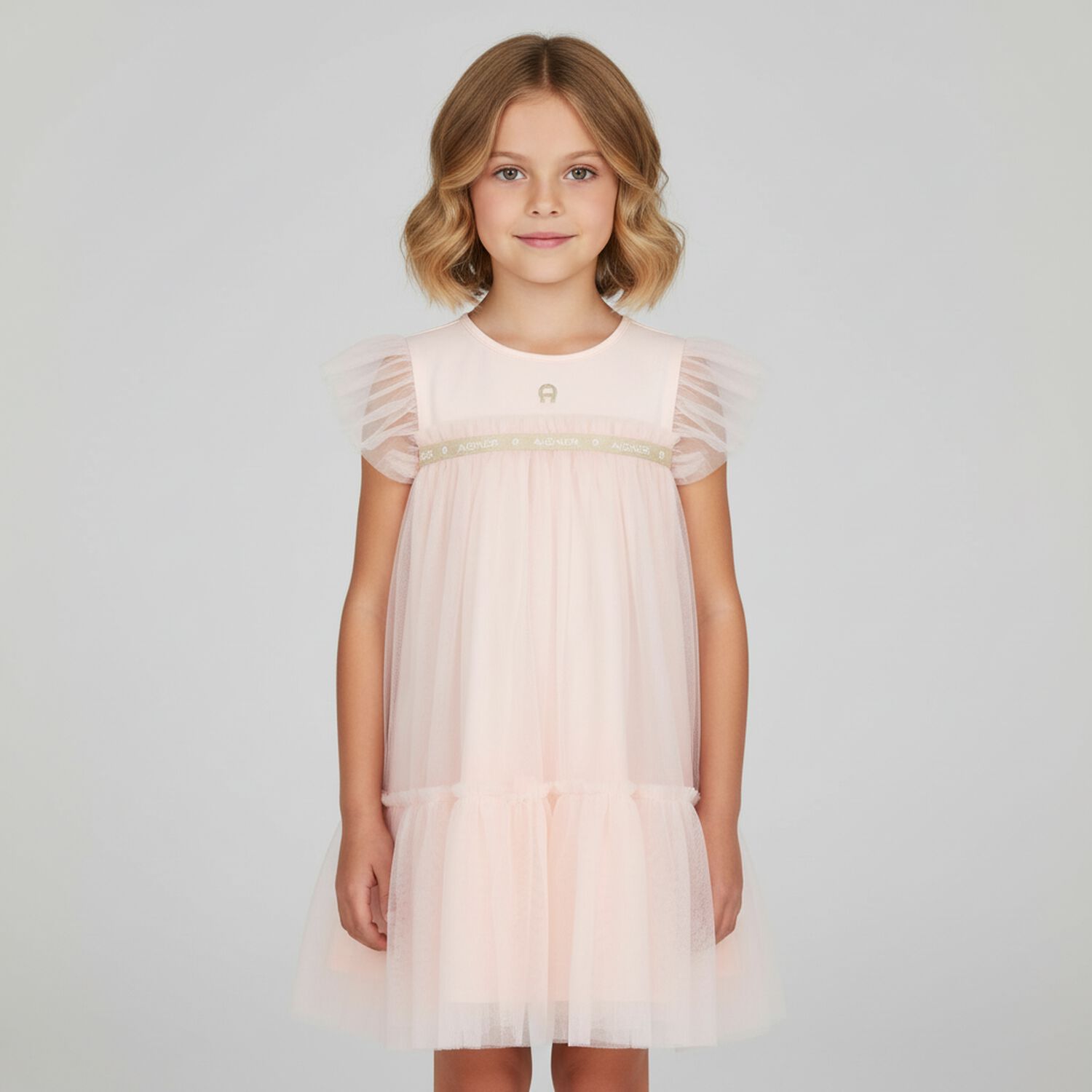 Girls Pink Logo Tulle Dress, 1, hi-res