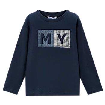 Boys Navy Blue Logo Long Sleeve Top