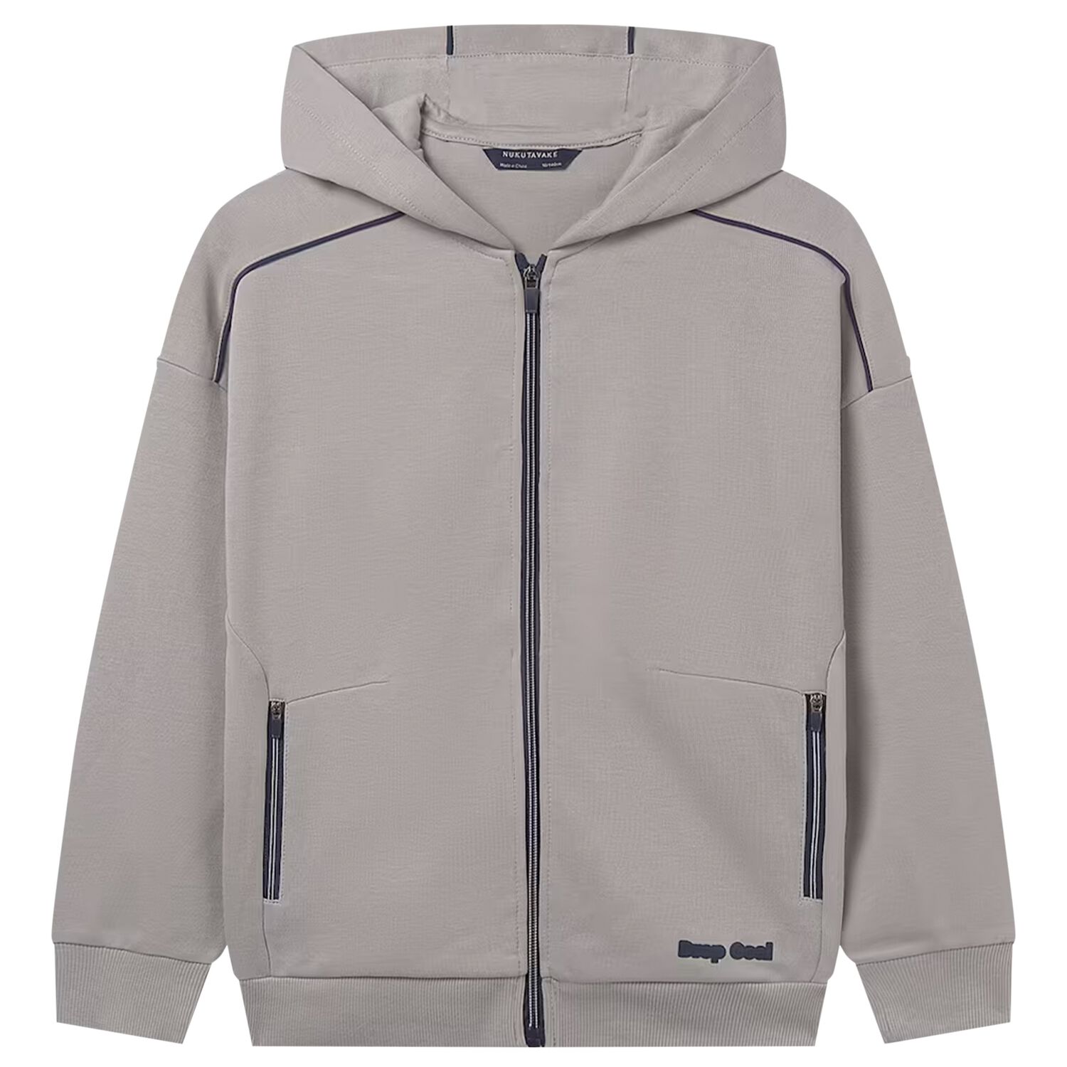 Boys Grey Hooded Zip Up Top , 2, hi-res