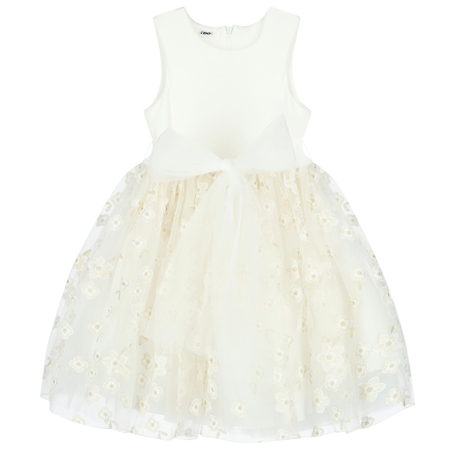 Girls Ivory Tulle Floral Dress, 1, hi-res
