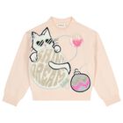 Girls Pink Cat Knitted Sweatshirt, 1, hi-res