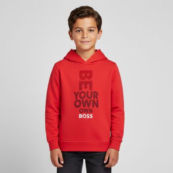 Boys Red Logo Hooded Top