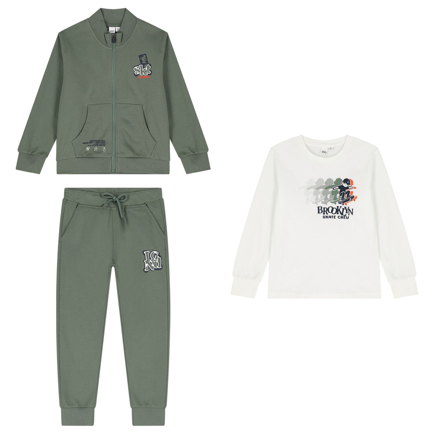 Boys Green & Ivory Skate Tracksuit Set, 1, hi-res