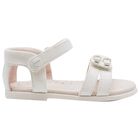 Younger Girls White Leather Sandals, 1, hi-res