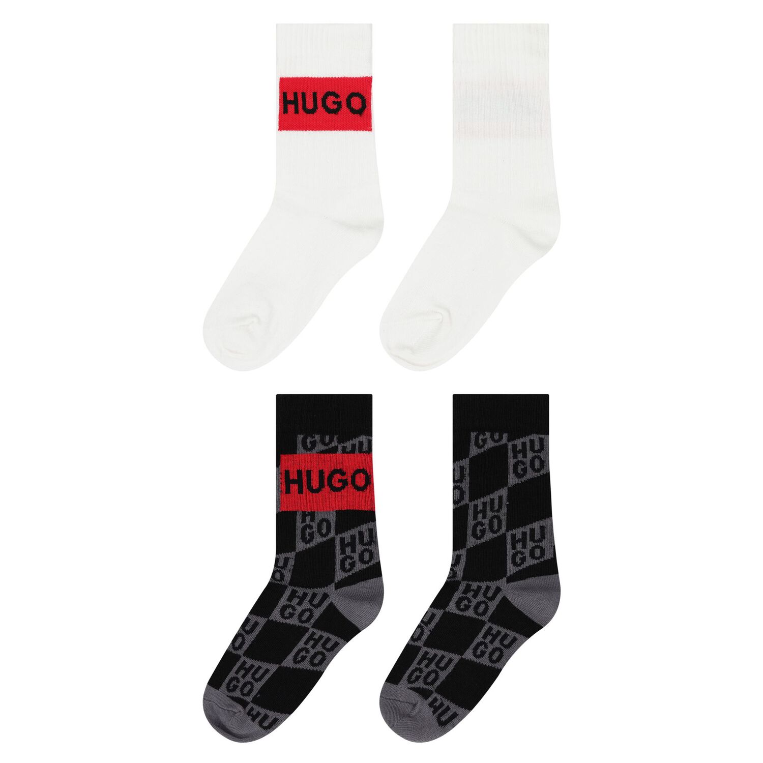 Boys White & Black Logo Socks ( 2-Pack ), 1, hi-res image number null